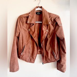 Lulu’s Brown Vegan Suede Moto Jacket